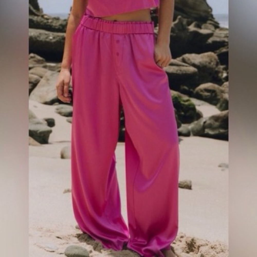 Daily Drills Fuchsia Satin Pants